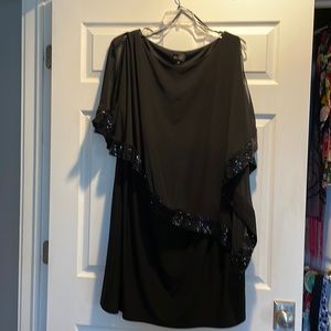 Nordstrom Escape Sheath Dress with asymmetrical black cape and sequins